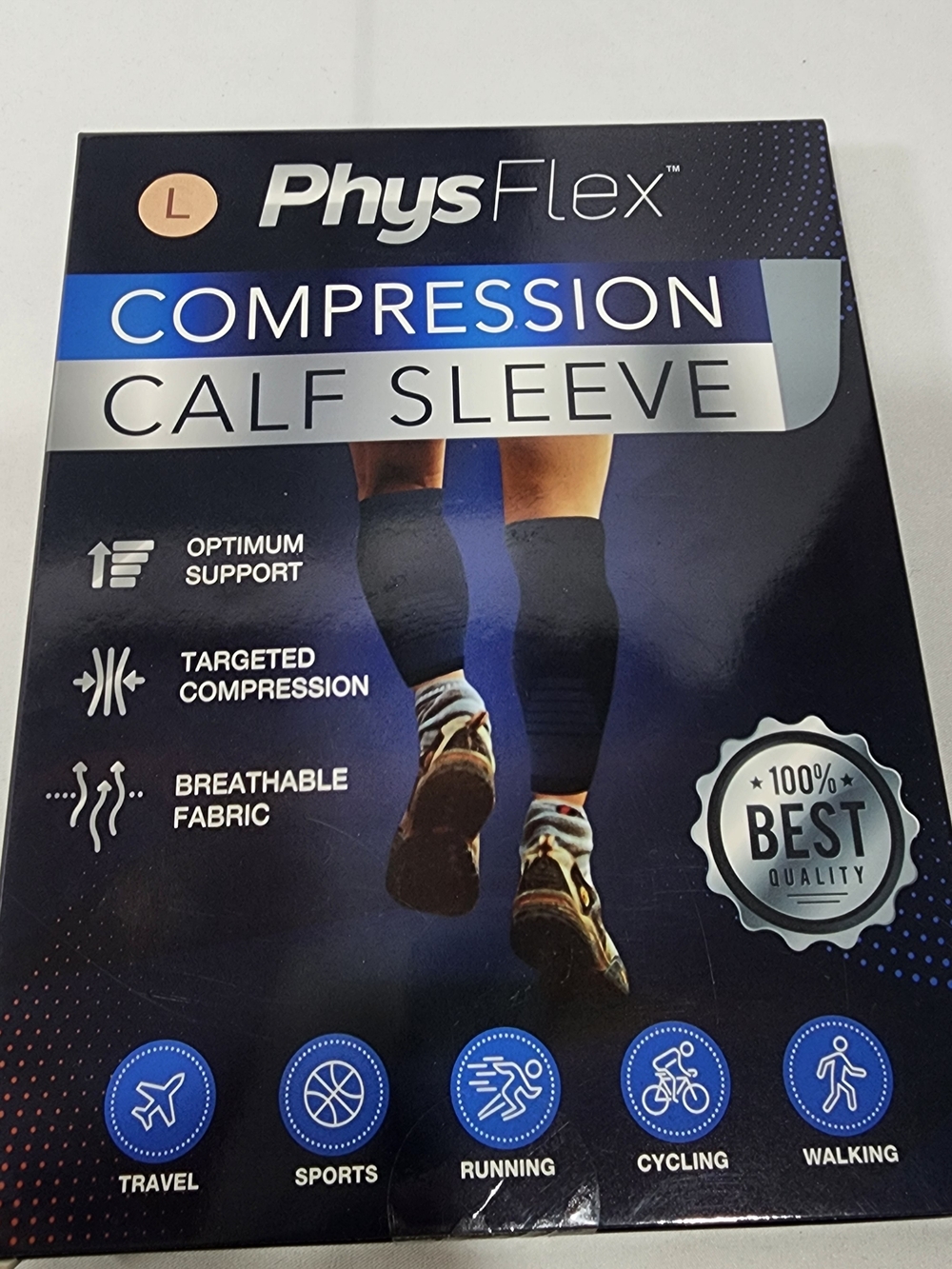 PhysFlex Calf Sleeves Large L Pro Knit Compression Black Pair New